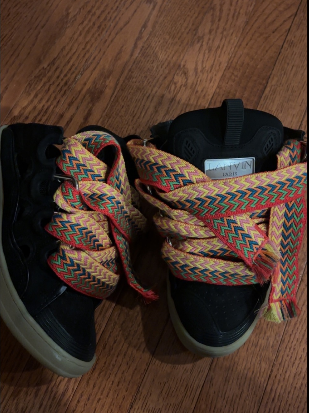 Lanvin Kids Black Sneakers with Chevron Multicolor Laces